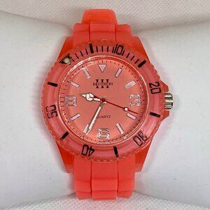 Brothers quartz analog unisex watch pink tone plastic 43mm rotating bezel runnin